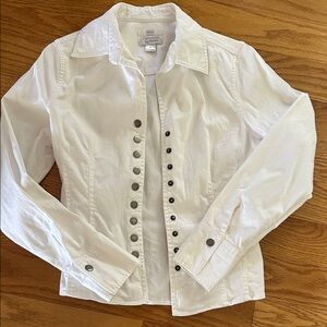 Christopher & Banks White Snap-Front Jean Jacket Stretch Y2K